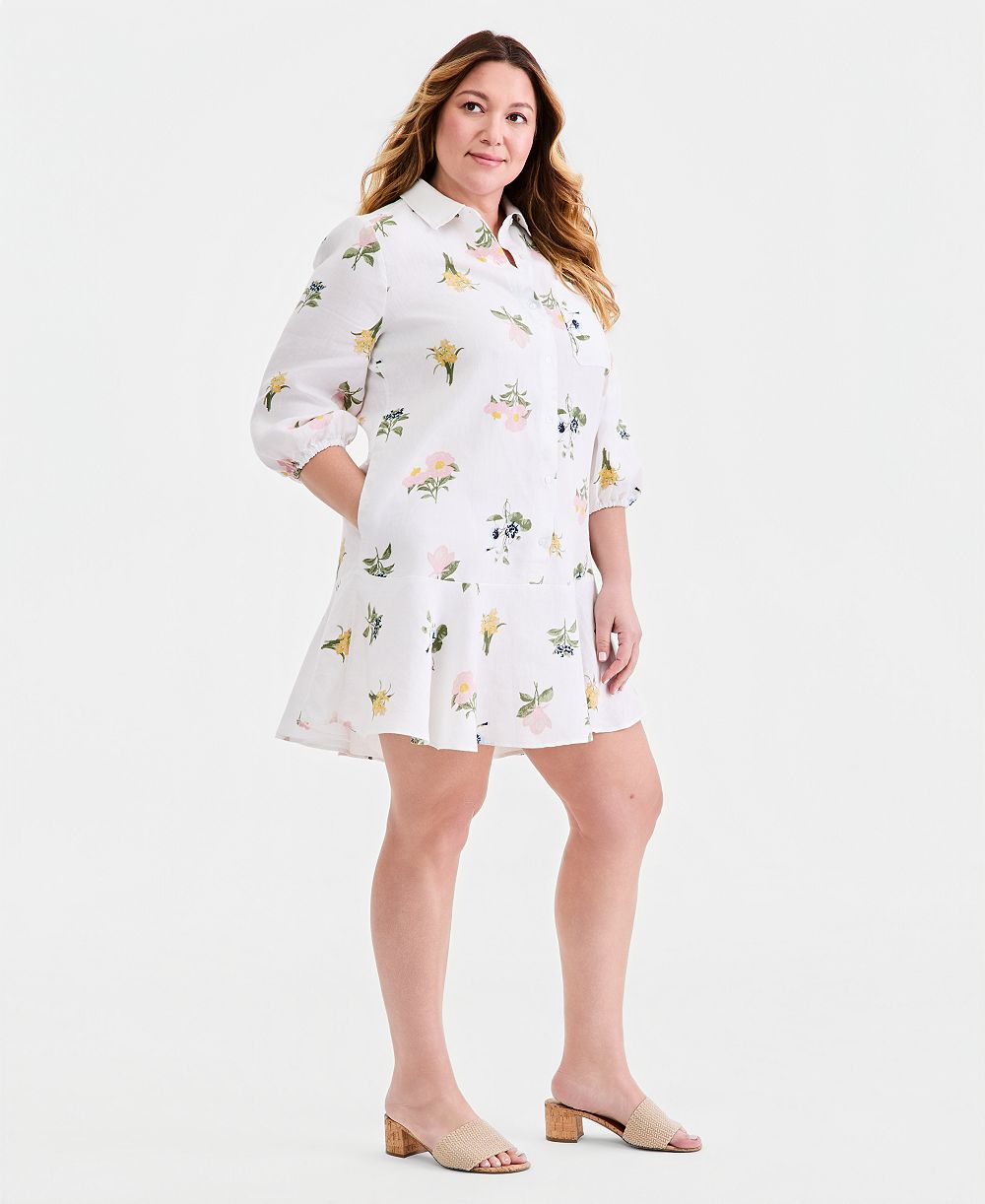 Charter Club Plus Size длинное платье с воланами и воротником из 100% льна