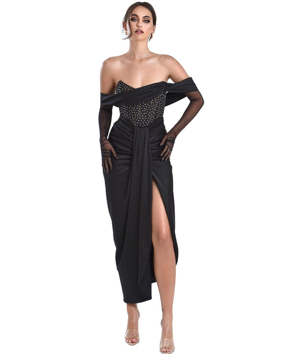 Miss Circle Женское вечернее платье-корсета из атласа с кристаллами off shoulder