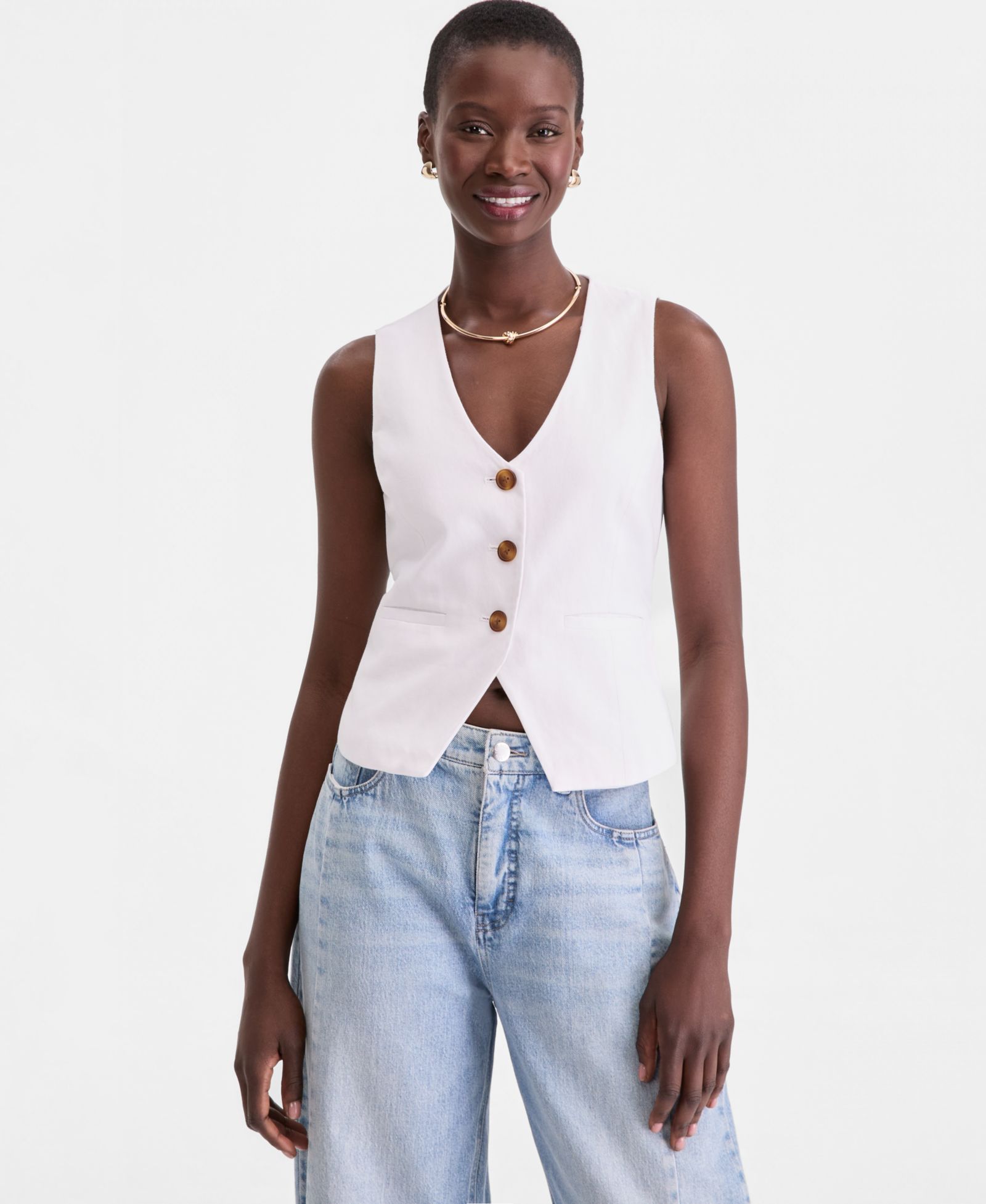 On 34th Plus Size V-Neck Button-Front Vest Jacket, Macy's Exclusive