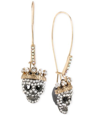 Betsey Johnson серьги-подвески Two-Tone Pavé Skull