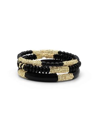 Набор браслетов Black Beads and Gold Plated Textured Bead Bracelet Stack