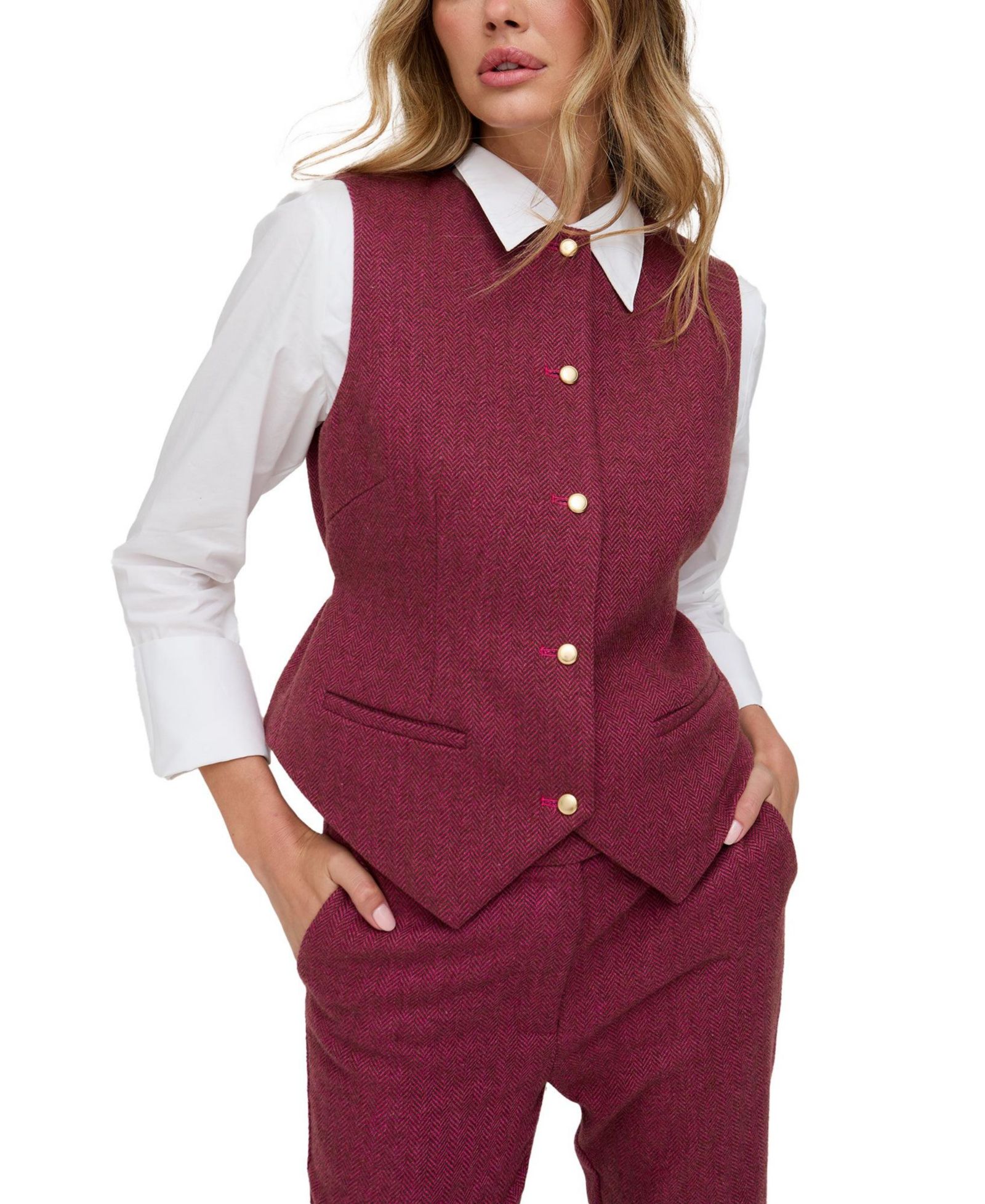 Lily and Lionel London Women's Pandora Tailored Herringbone Print Waistcoat