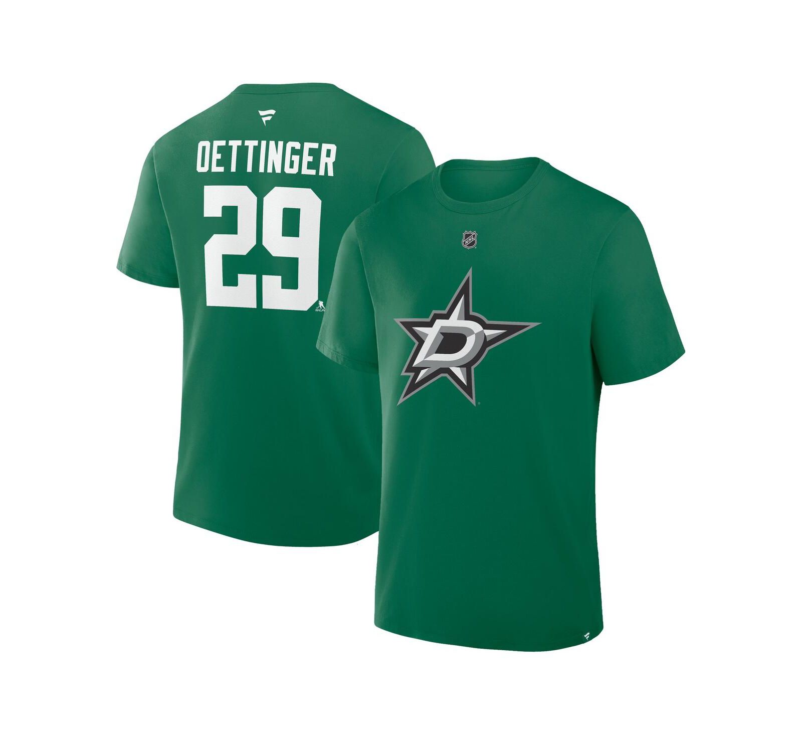 Fanatics Мужская футболка Jake Oettinger Kelly Green Dallas Stars Authentic Stack Name & Number