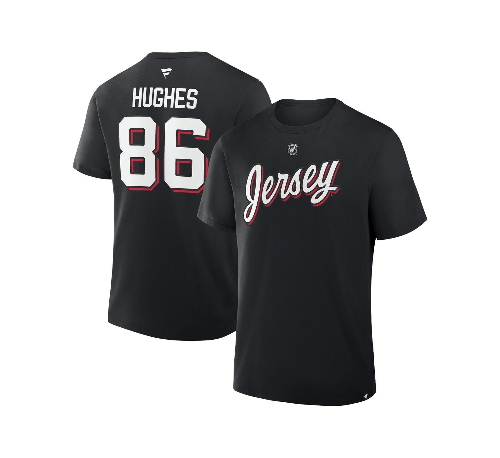 Fanatics Men's Jack Hughes Black New Jersey Devils Authentic Stack Name & Number T-Shirt