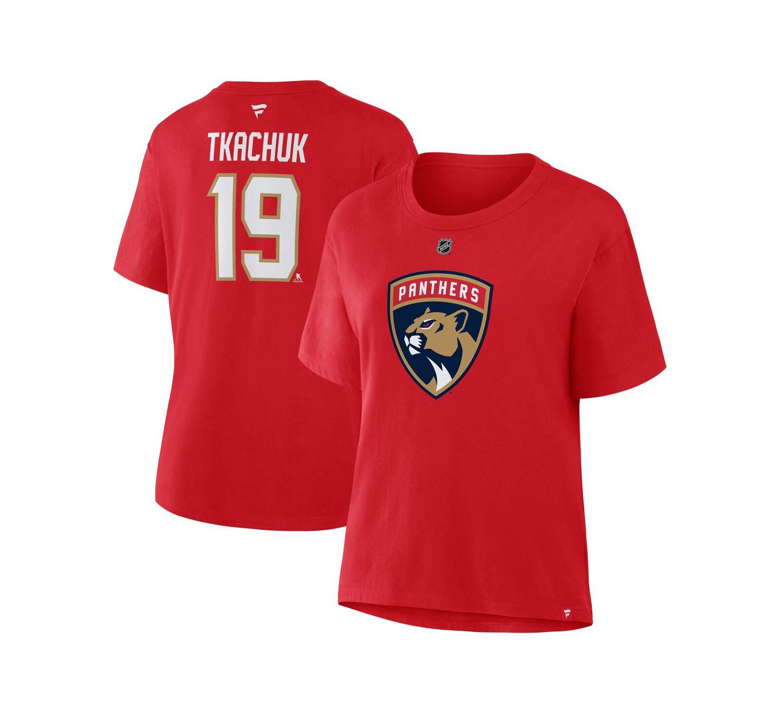 Fanatics Women's Matthew Tkachuk Red Florida Panthers Authentic Stack Name & Number T-Shirt