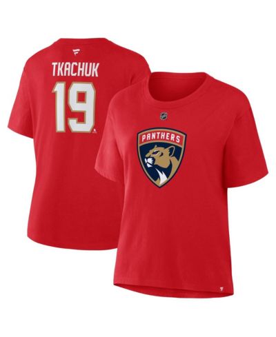 Fanatics Women's Matthew Tkachuk Red Florida Panthers Authentic Stack Name & Number T-Shirt