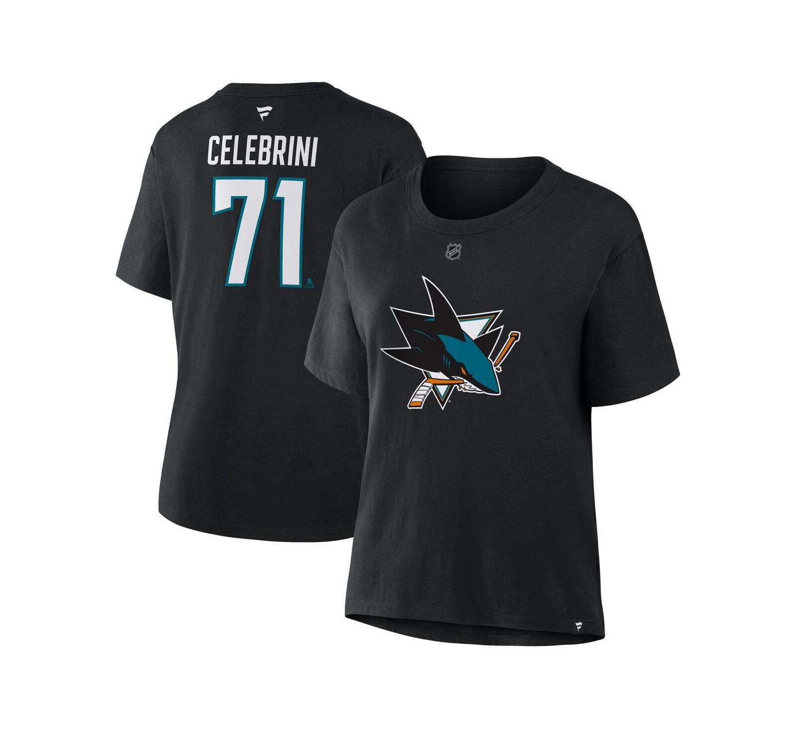 Fanatics Women's Macklin Celebrini Black San Jose Sharks Authentic Stack Name & Number T-Shirt