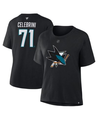 Fanatics Women's Macklin Celebrini Black San Jose Sharks Authentic Stack Name & Number T-Shirt