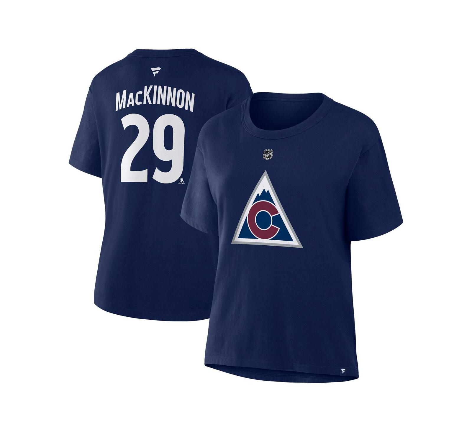 Fanatics Women's Nathan MacKinnon Athletic Navy Colorado Avalanche Authentic Stack Name & Number T-Shirt