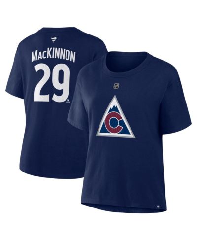 Fanatics Women's Nathan MacKinnon Athletic Navy Colorado Avalanche Authentic Stack Name & Number T-Shirt
