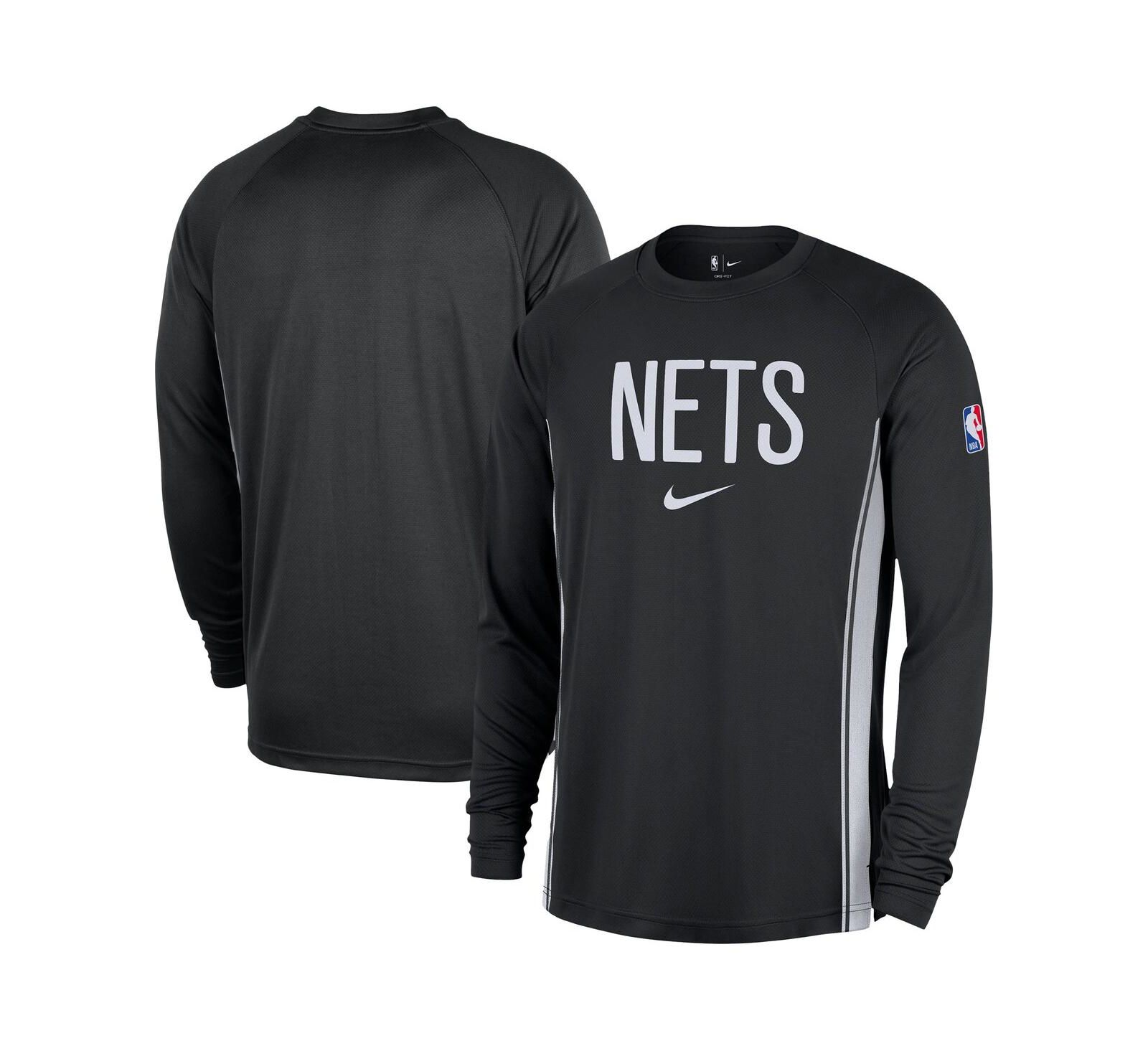 Мужская футболка Nike Brooklyn Nets 2025/26 Dri-FIT с длинным рукавом, черная