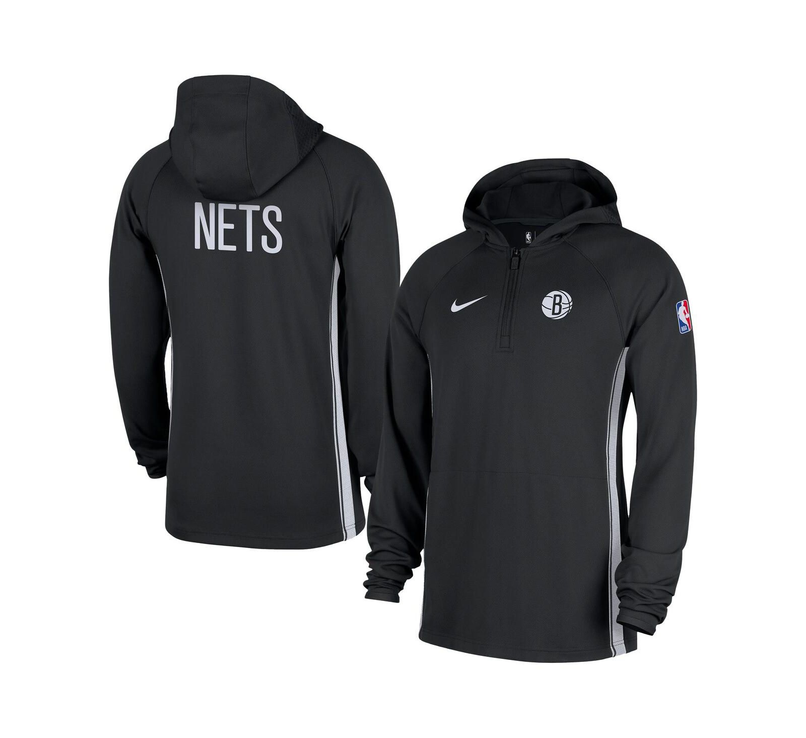 Мужская толстовка-худи Nike Black Brooklyn Nets Authentic On Court Zone Quarter-Zip Dri-FIT