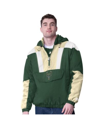 Starter Мужская куртка Milwaukee Bucks Charger Half-Zip, темно-зеленый/кремовый