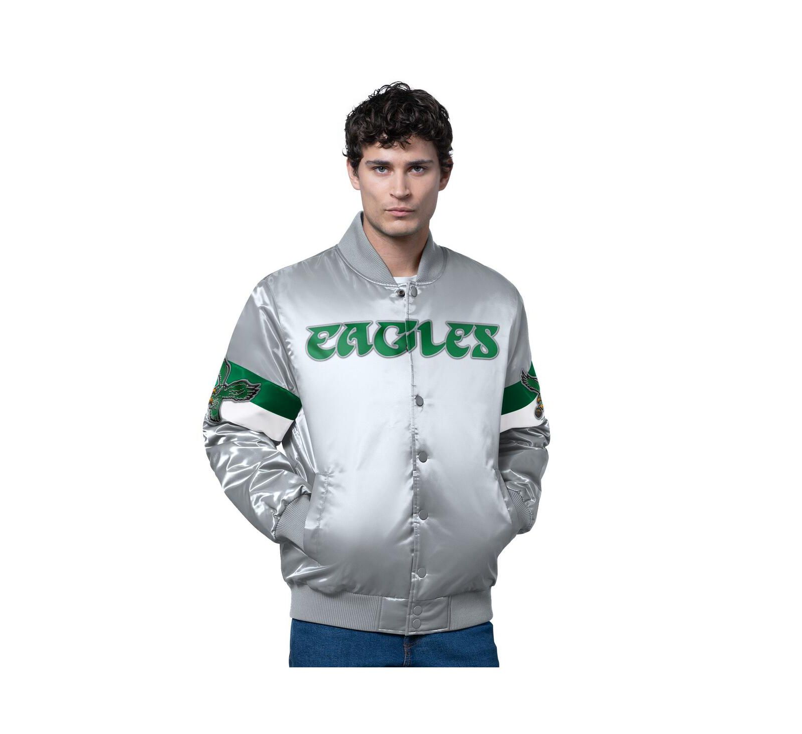 Starter Men's Silver Philadelphia Eagles Triple Option Full-Snap Varsity with Logo Jacket