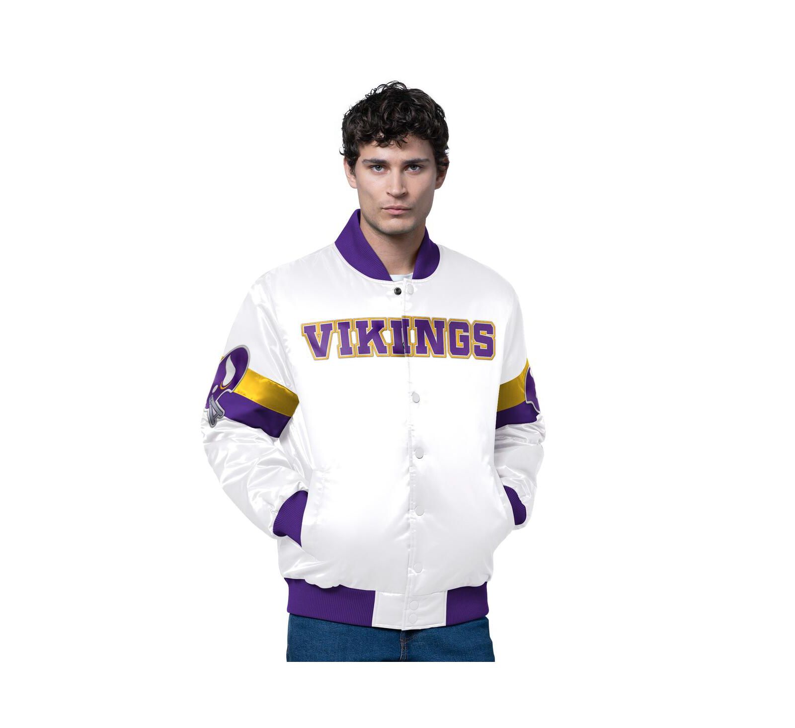 Starter Men's White Minnesota Vikings Triple Option Satin Varsity Full-Snap Jacket