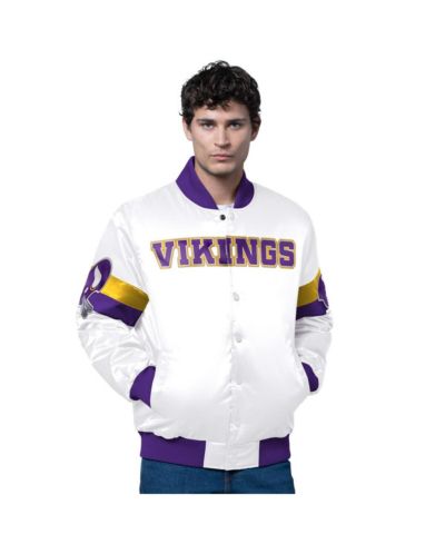Мужская куртка Starter White Minnesota Vikings Triple Option Satin Varsity Full-Snap