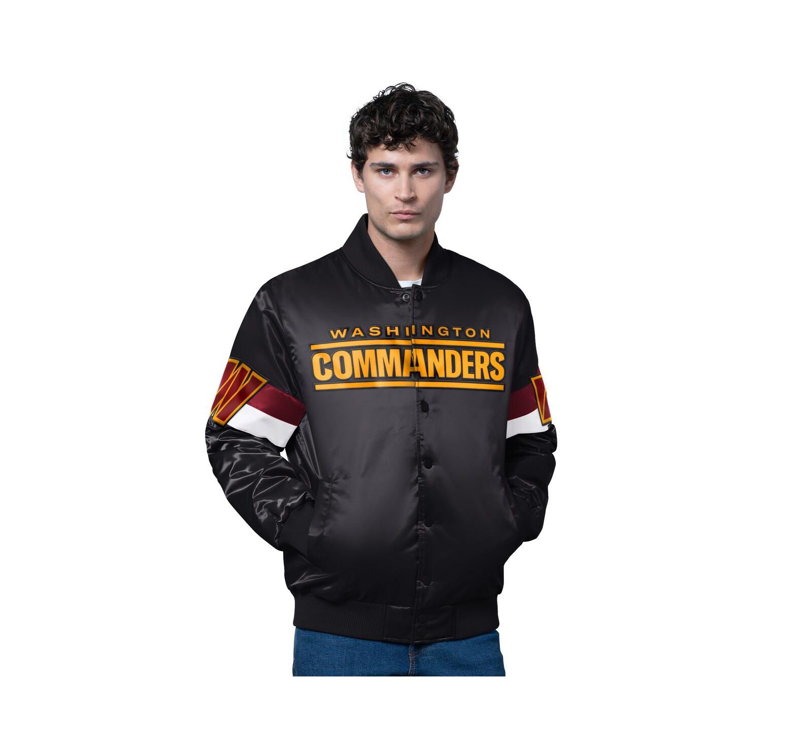 Starter Men's Black Washington Commanders Triple Option Full-Snap Varsity Jacket