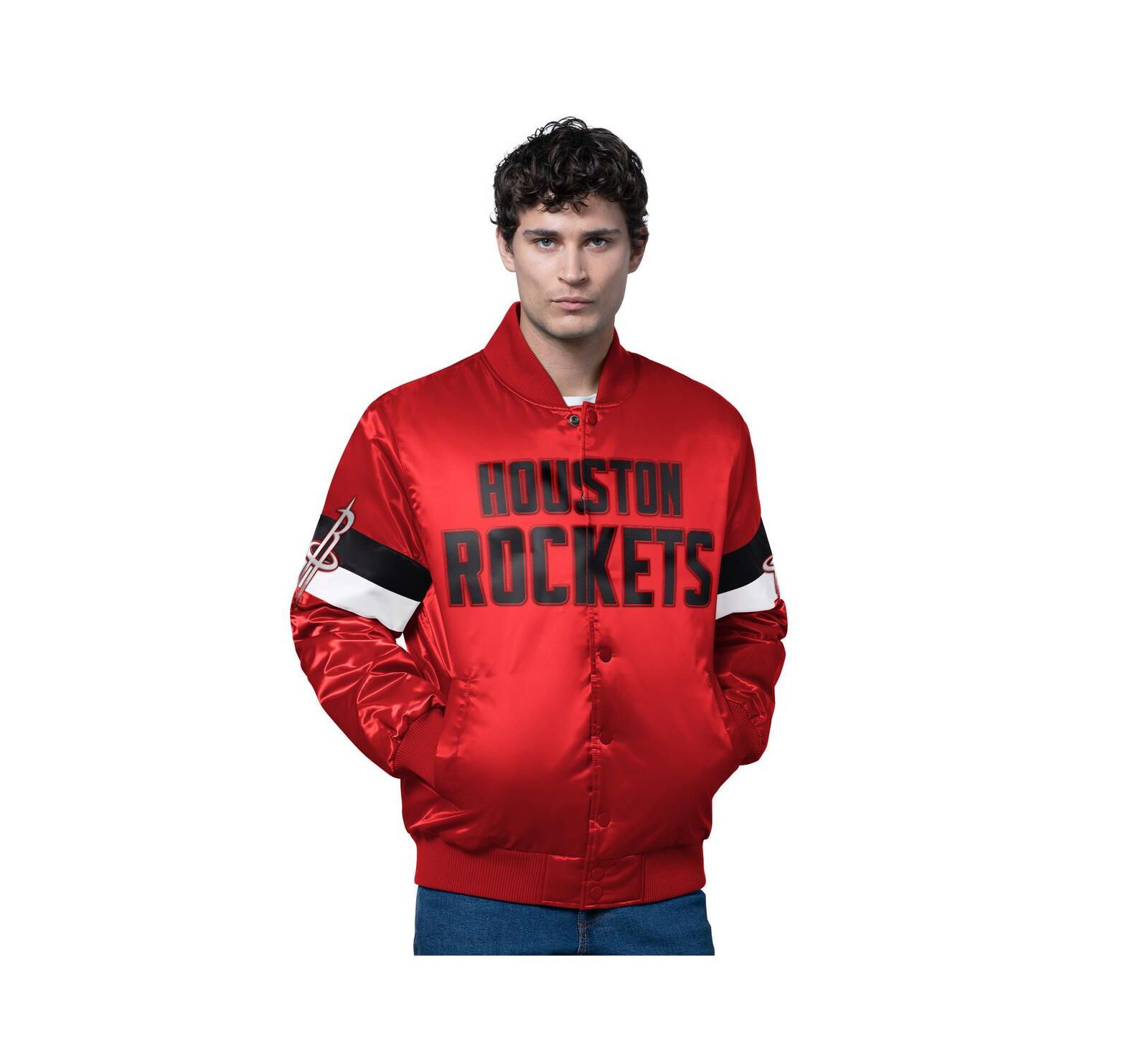 Starter Men's Red Houston Rockets Triple Option Varsity Full-Snap Satin Jacket
