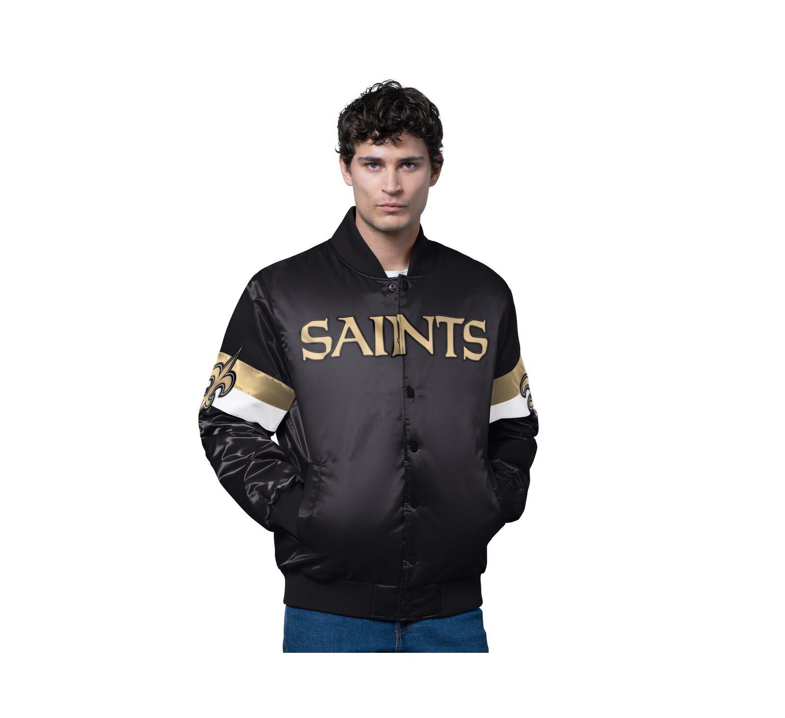 Starter Men's Black New Orleans Saints Triple Option Satin Varsity Full-Snap Jacket