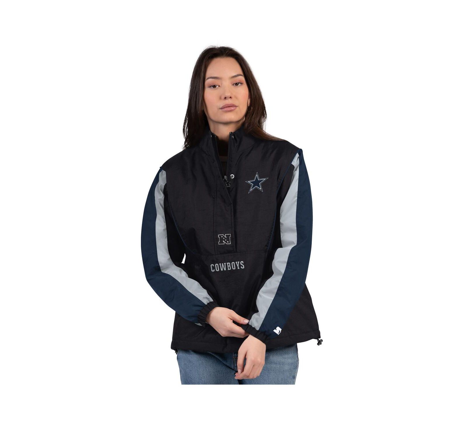 Женская куртка Starter Black/Navy Dallas Cowboys Thursday Night Gridiron Half-Zip