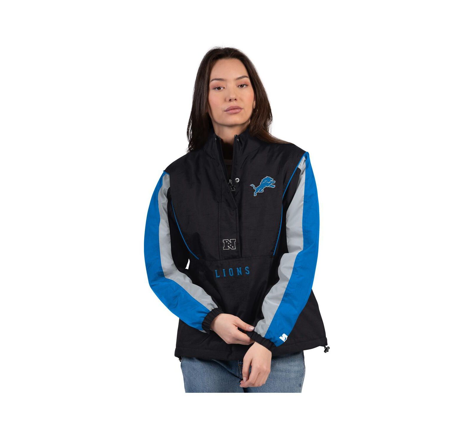 Женская куртка Starter Black/Blue Detroit Lions Thursday Night Gridiron Half-Zip