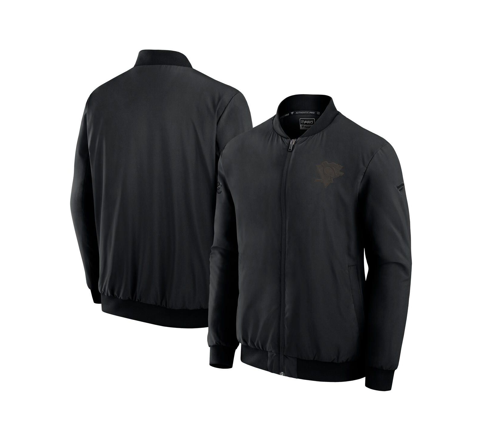 Fanatics Men's Black Pittsburgh Penguins Authentic Pro Road Lightweight Full-Zip Bomber Jacket