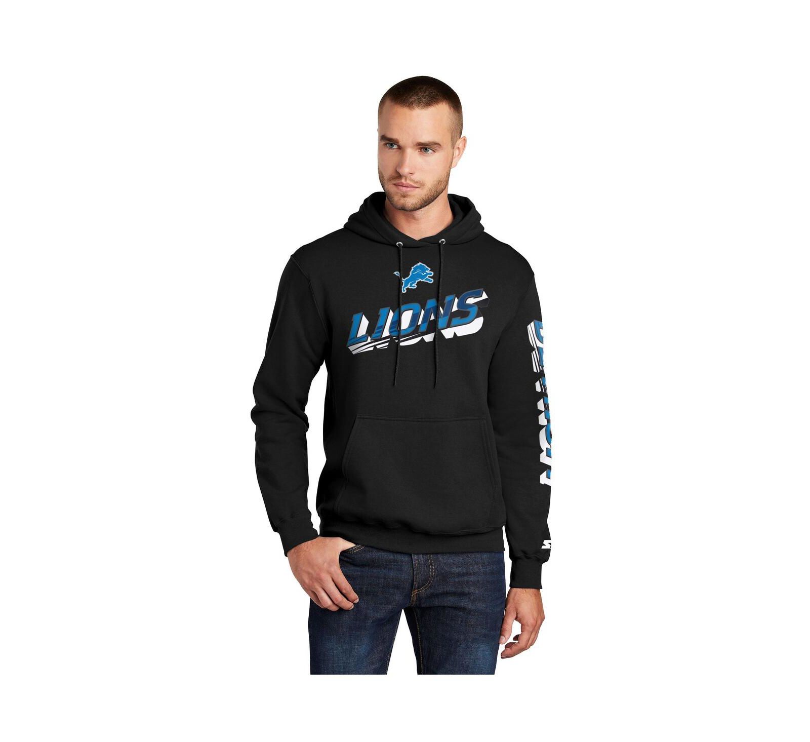 Starter Мужское худи Detroit Lions с логотипом Wordmark, черное