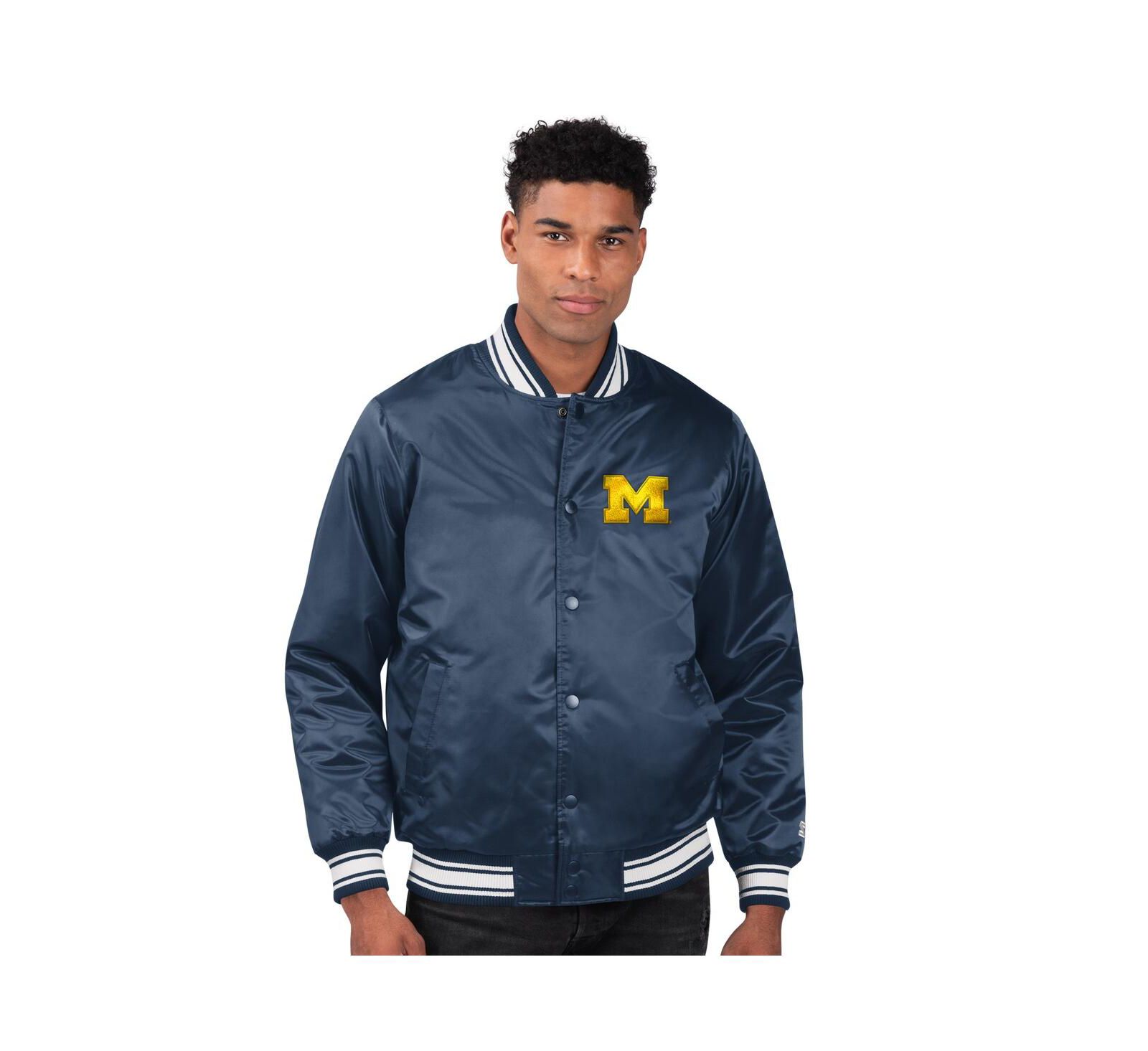 Мужская куртка Starter Navy Michigan Wolverines Core Satin Varsity на кнопках