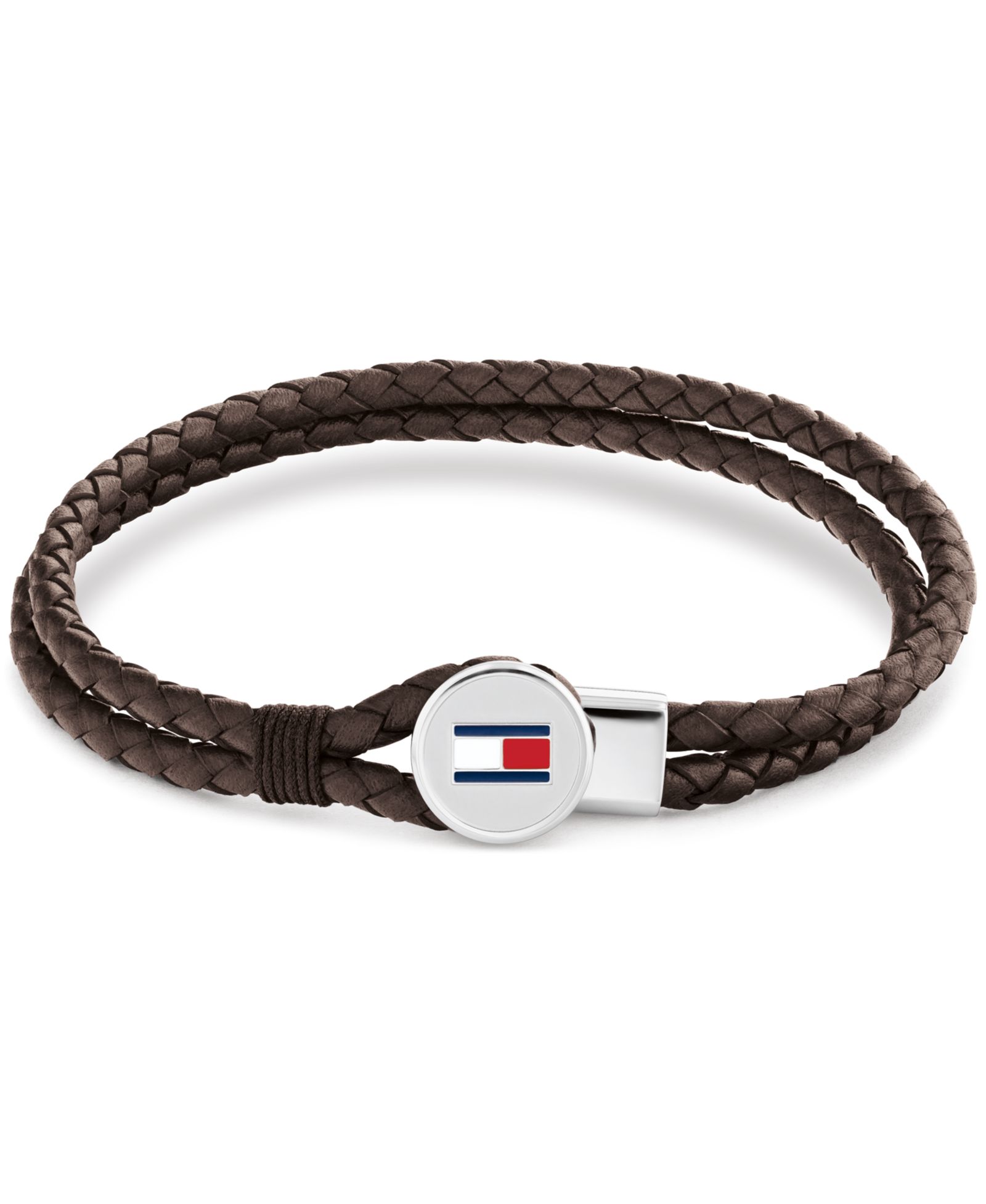Tommy Hilfiger Men's Brown Leather with Stainless Steel Braided Bracelet