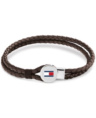 Мужской браслет Tommy Hilfiger из коричневой кожи со стальным плетеным элементом