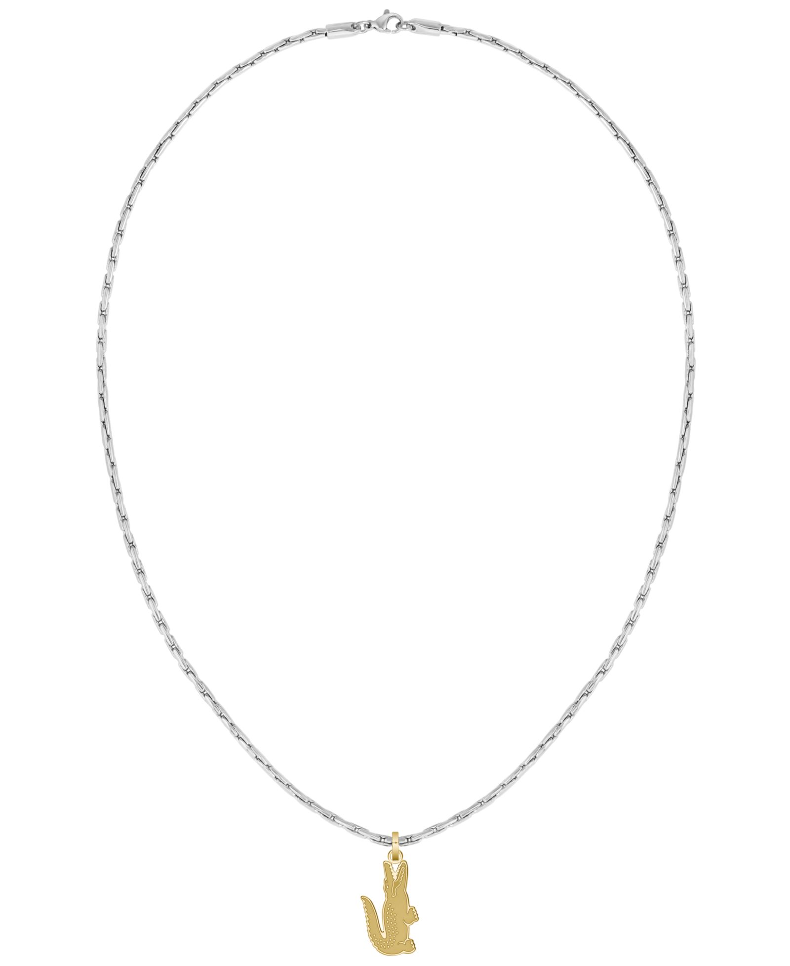 Lacoste Men's Arthor Silver-Tone Stainless Steel with Yellow Gold Crocodile Necklace