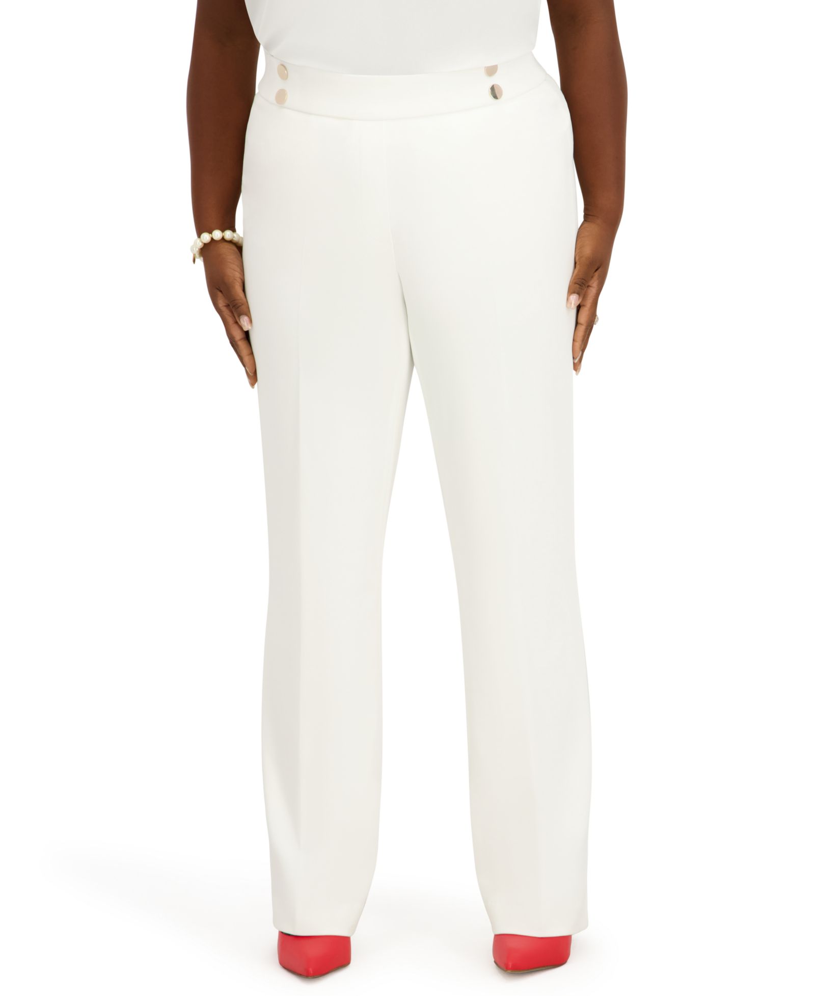 Kasper Women's Pull-On Rivet Faux Extend Tab Trousers
