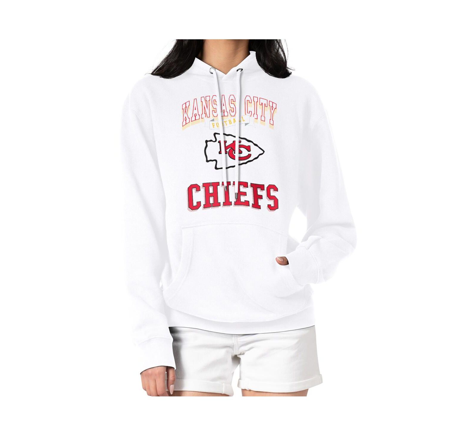 G-III 4Her by Carl Banks Women's White Kansas City Chiefs Team Logo Graphic Fleece Tri-Blend Pullover Hoodie