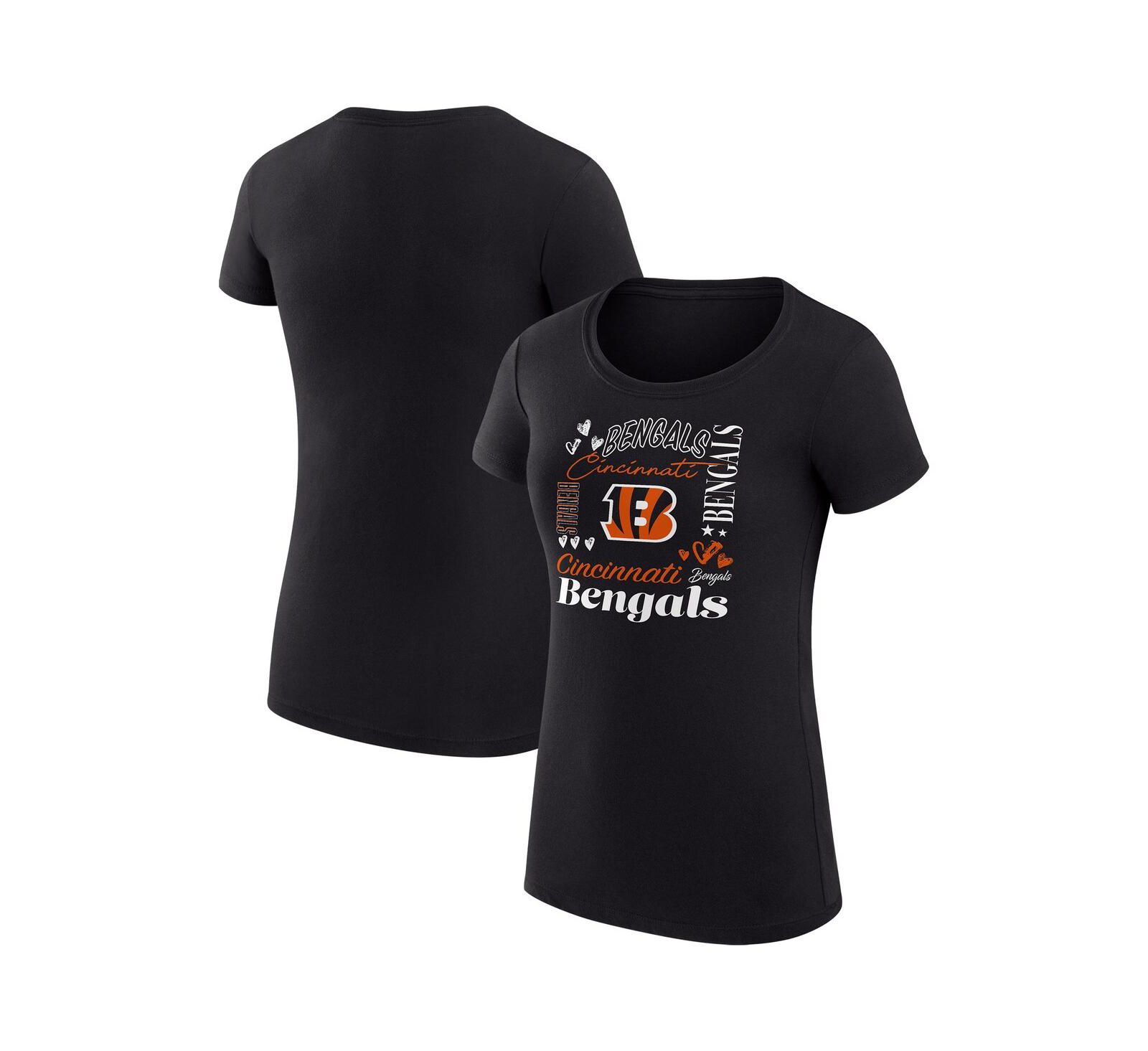G-III 4Her by Carl Banks Women's Black Cincinnati Bengals Super-Slim Fit Lightweight Collage Team T-Shirt