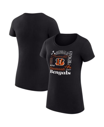 G-III 4Her by Carl Banks Women's Black Cincinnati Bengals Super-Slim Fit Lightweight Collage Team T-Shirt