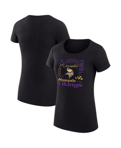 G-III 4Her by Carl Banks Women's Black Minnesota Vikings Super-Slim Fit Lightweight Collage Team T-Shirt