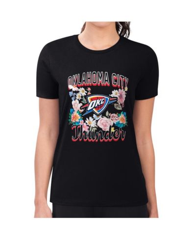 G-III 4Her by Carl Banks Women's Black Oklahoma City Thunder Super-Slim Fit Lightweight Flowers Team Logo Graphic T-Shirt