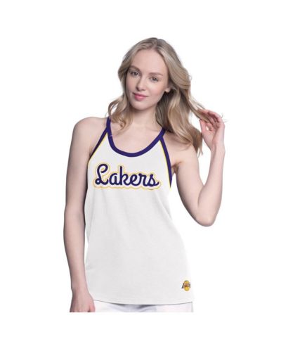 Женский топ G-III 4Her by Carl Banks White Los Angeles Lakers Curveball Racerback Scoop Neck Slub Tank Top