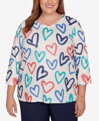 Alfred Dunner Женский трикотажный топ Plus Size Saratoga Springs с узором из сердечек