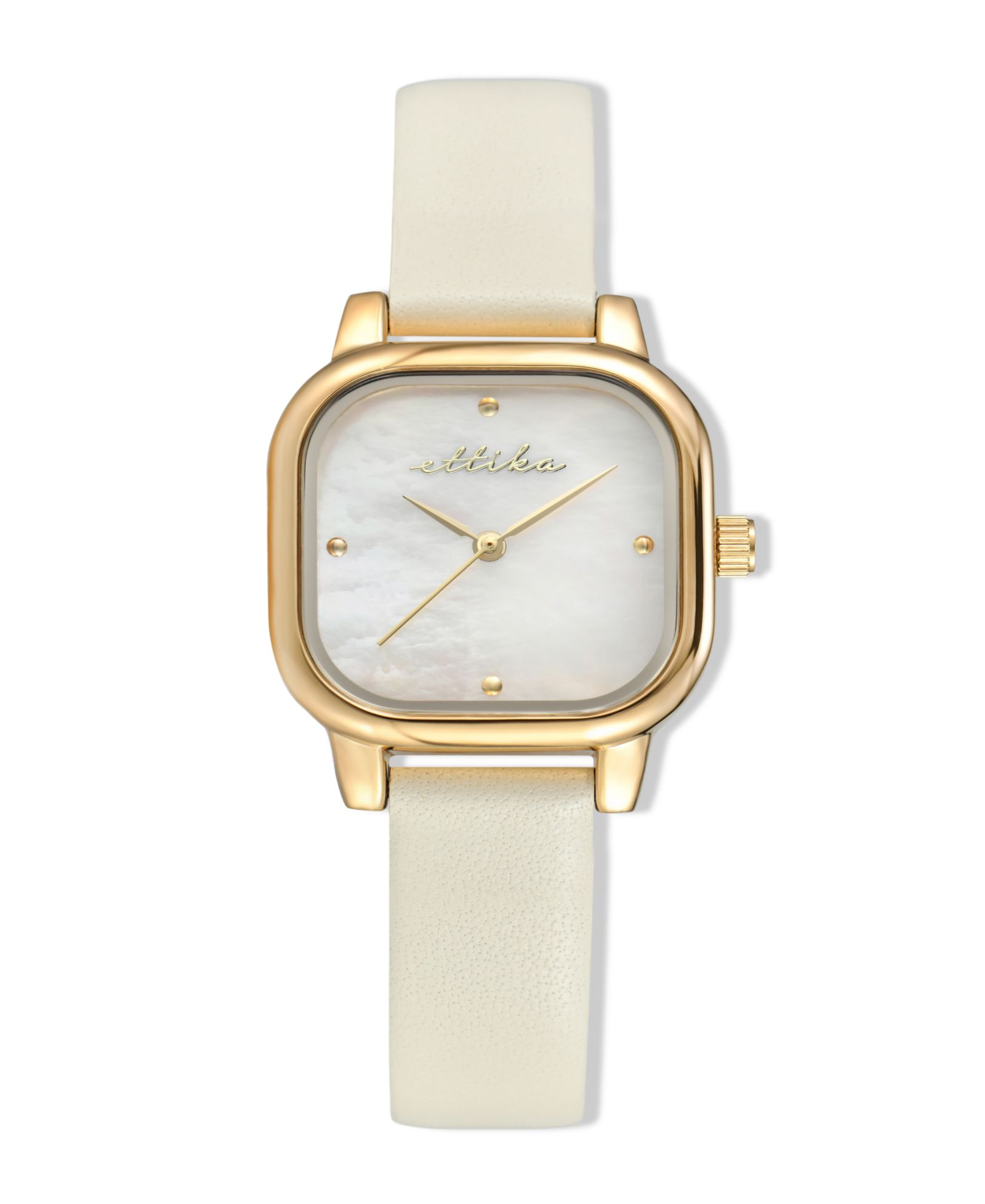 ETTIKA Classic Square Gold Plated Leather Watch, 85mm