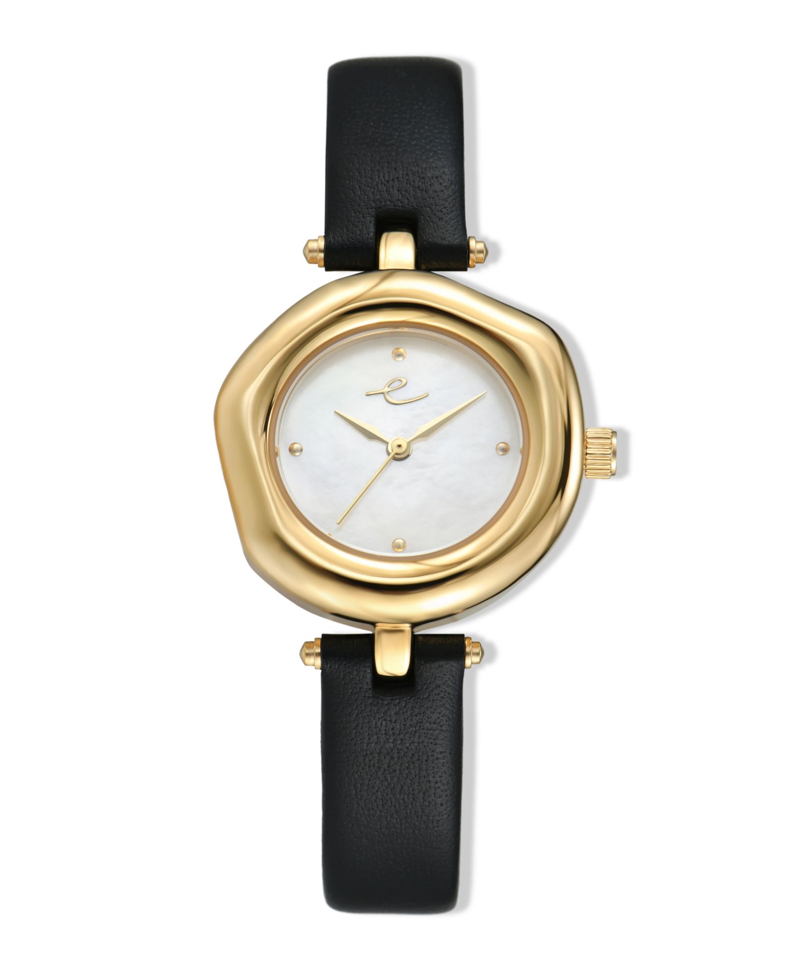 ETTIKA Open Circle Gold Plated Black Leather Watch, 70-110mm