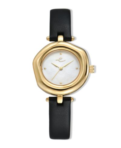 ETTIKA Open Circle Gold Plated Black Leather Watch, 70-110mm