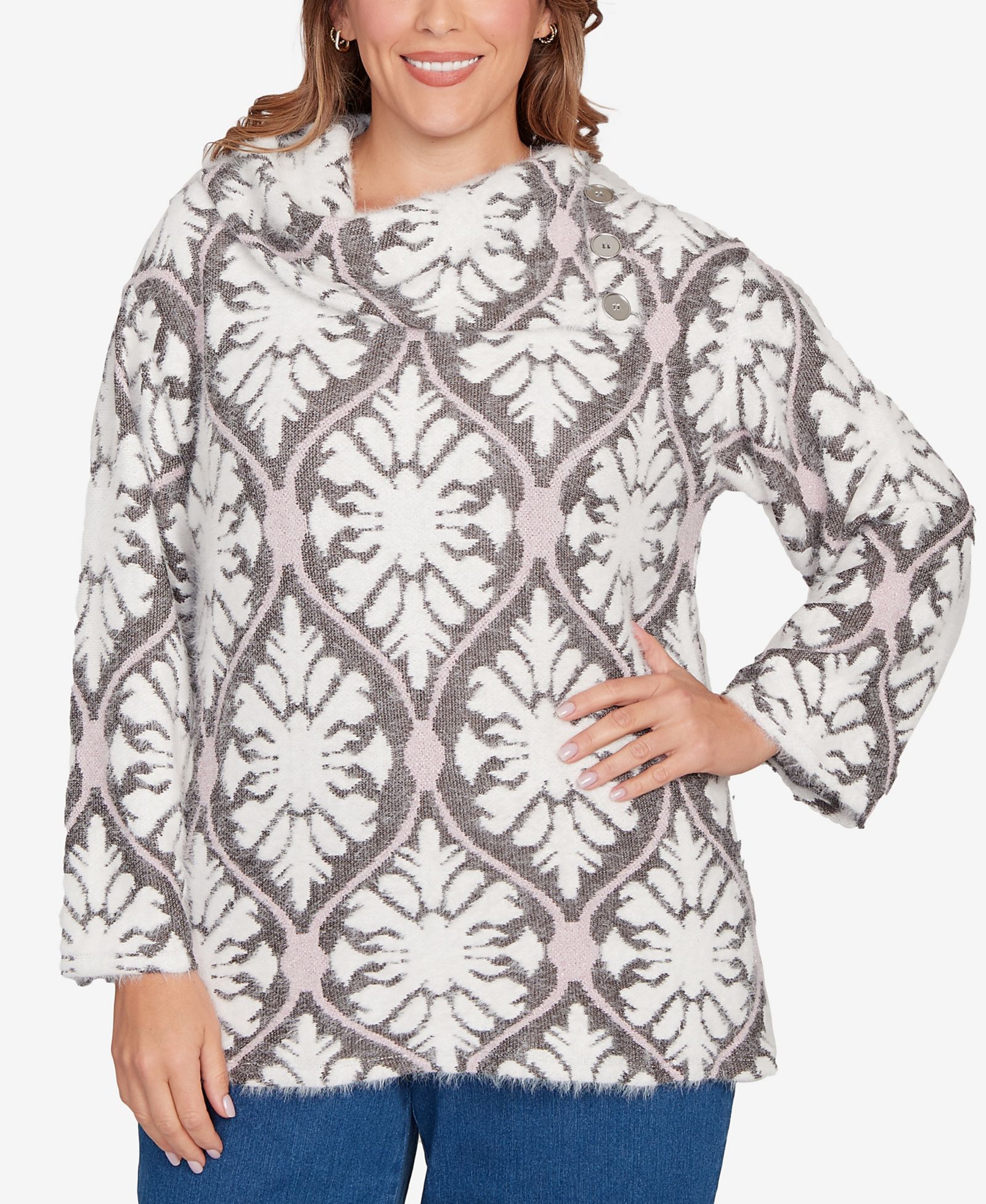 Ruby Rd. Plus Size Medallion Jacquard Sweater Knit Top