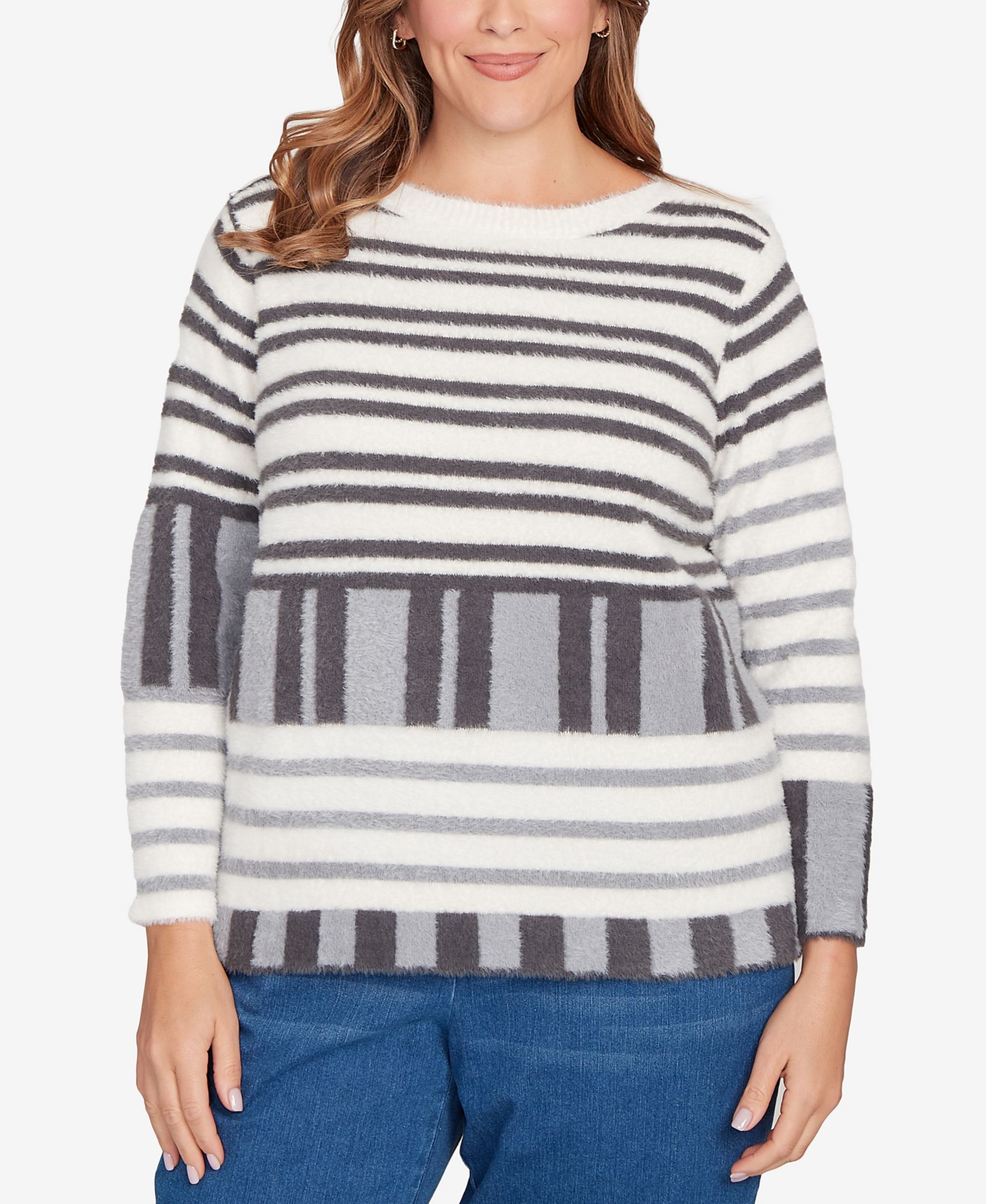 Женский свитер Ruby Rd. Plus Size Striped Feather Eyelash