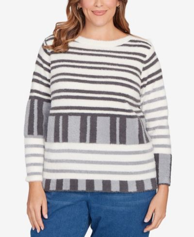 Женский свитер Ruby Rd. Plus Size Striped Feather Eyelash