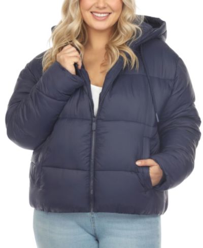 White Mark Plus Size Quilted Puffer Crop Jacket with Hood