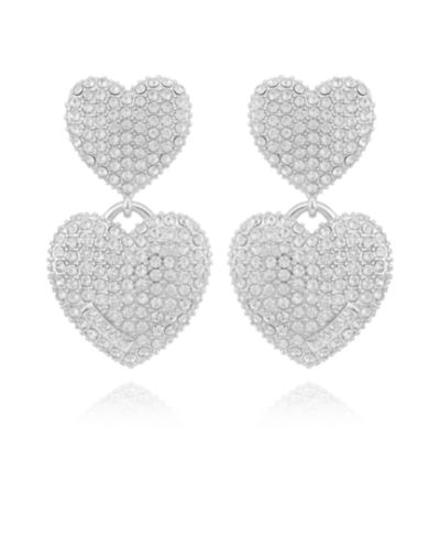 GUESS Glass Stone Double Heart Drop Earrings