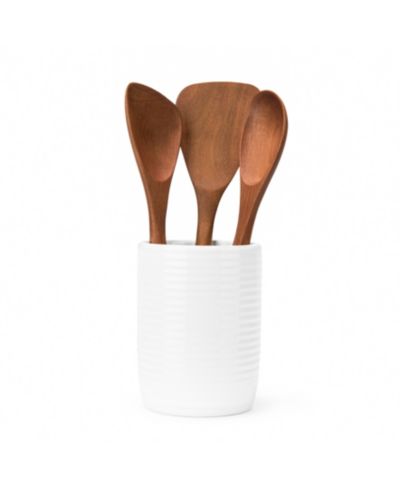Nambé Breaking Bread Wood Utensils with Canister