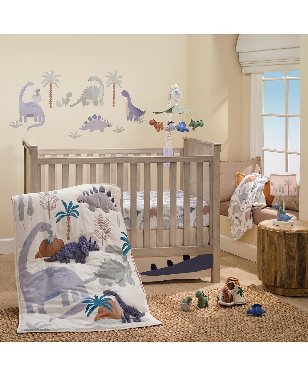 Lambs & Ivy Dino-Might комплект постельного белья для детской кроватки 3-Piece Blue/Gray Dinosaur