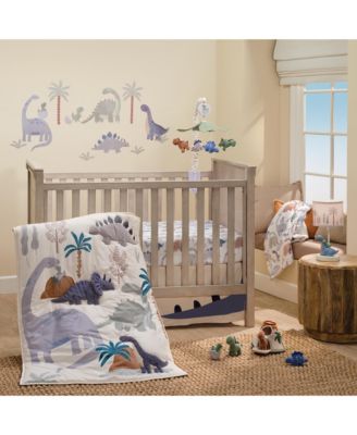 Lambs & Ivy Dino-Might комплект постельного белья для детской кроватки 3-Piece Blue/Gray Dinosaur
